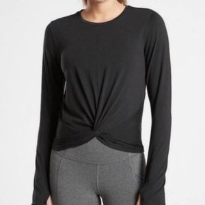 Athleta "Essence Twist" Black Front Knot Long Sleeve Shirt